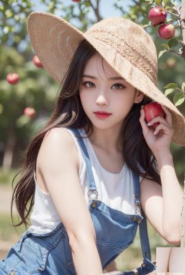 AI tạo ra vẻ đẹp ~ cô gái đội mũ rơm và treo cổ ở Apple Orchard