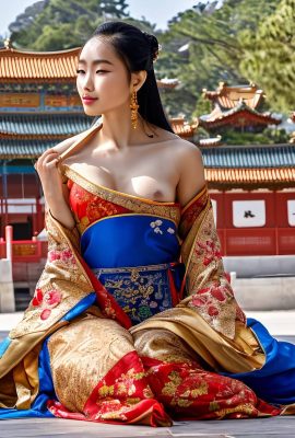 treo bông tai vàng hình công chúa Trung Hoa xinh đẹp khoe âm đạo và ngực