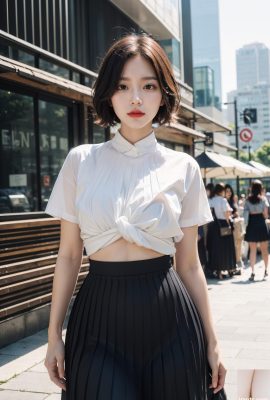 Váy xếp nếp màu đen và trắng